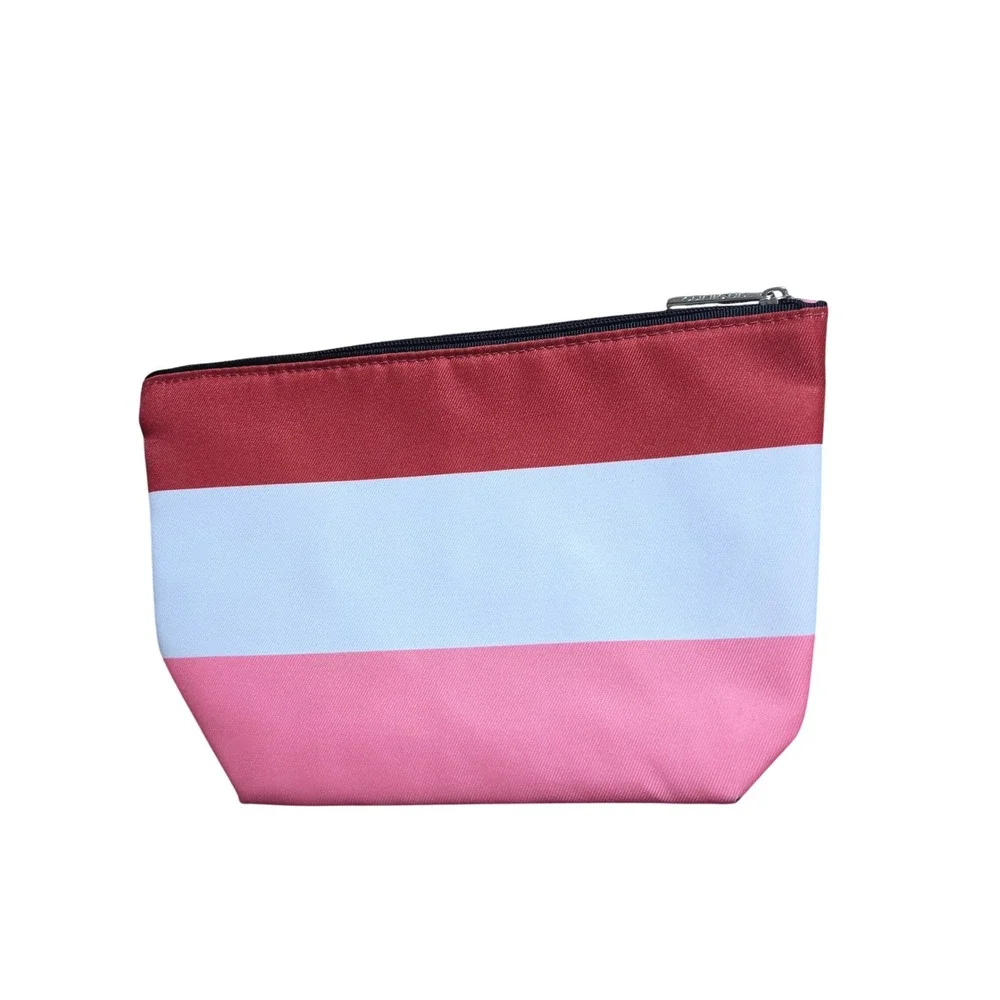 Clinique x Kate Spade Hello Gorgeous Makeup Bag Red Pink Stripe Pouch Travel
